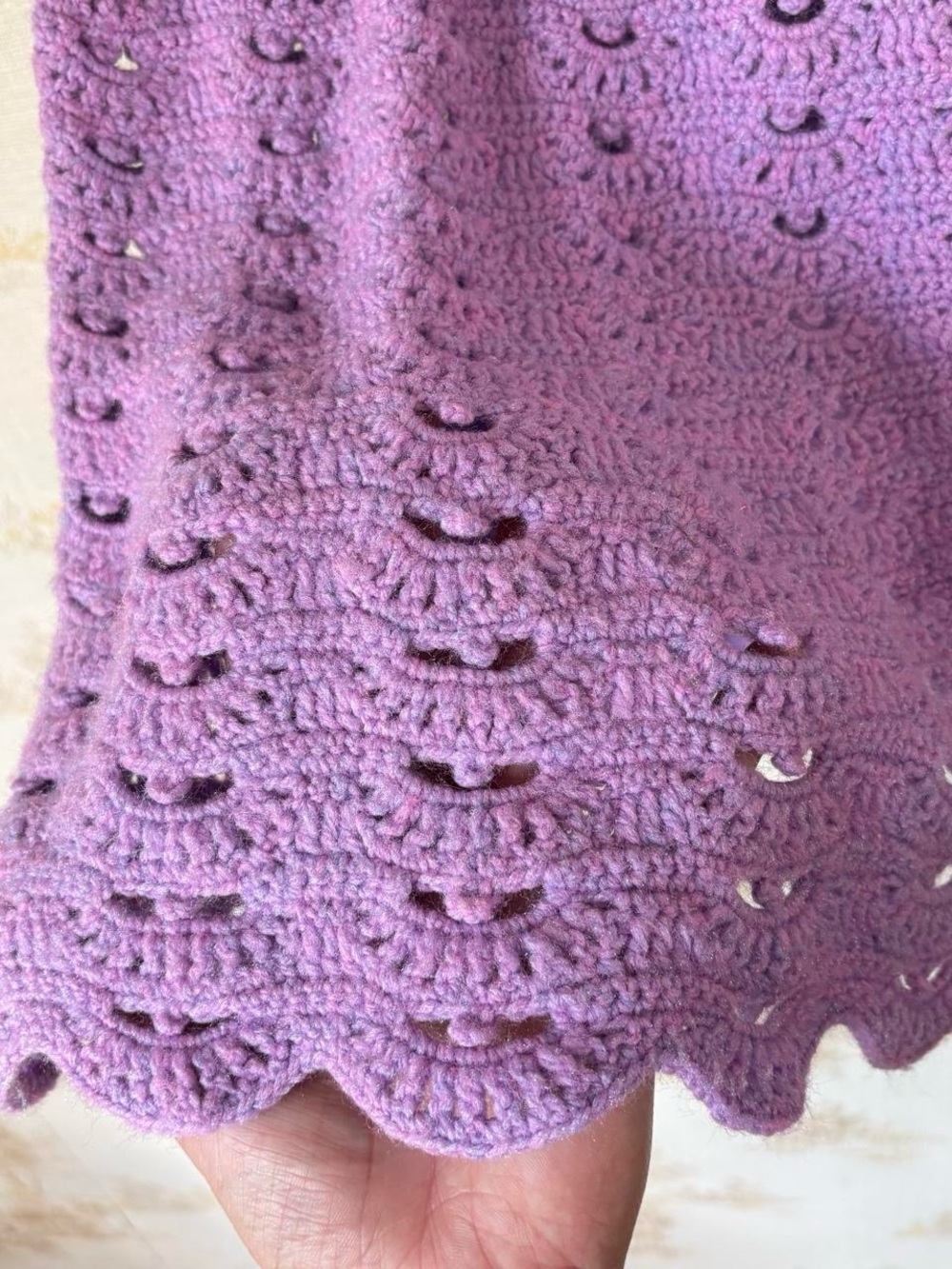 Vintage 60s 70s Purple Crochet Knit Mini Handmade Dress Retro Boho Mod - Picture 4 of 7